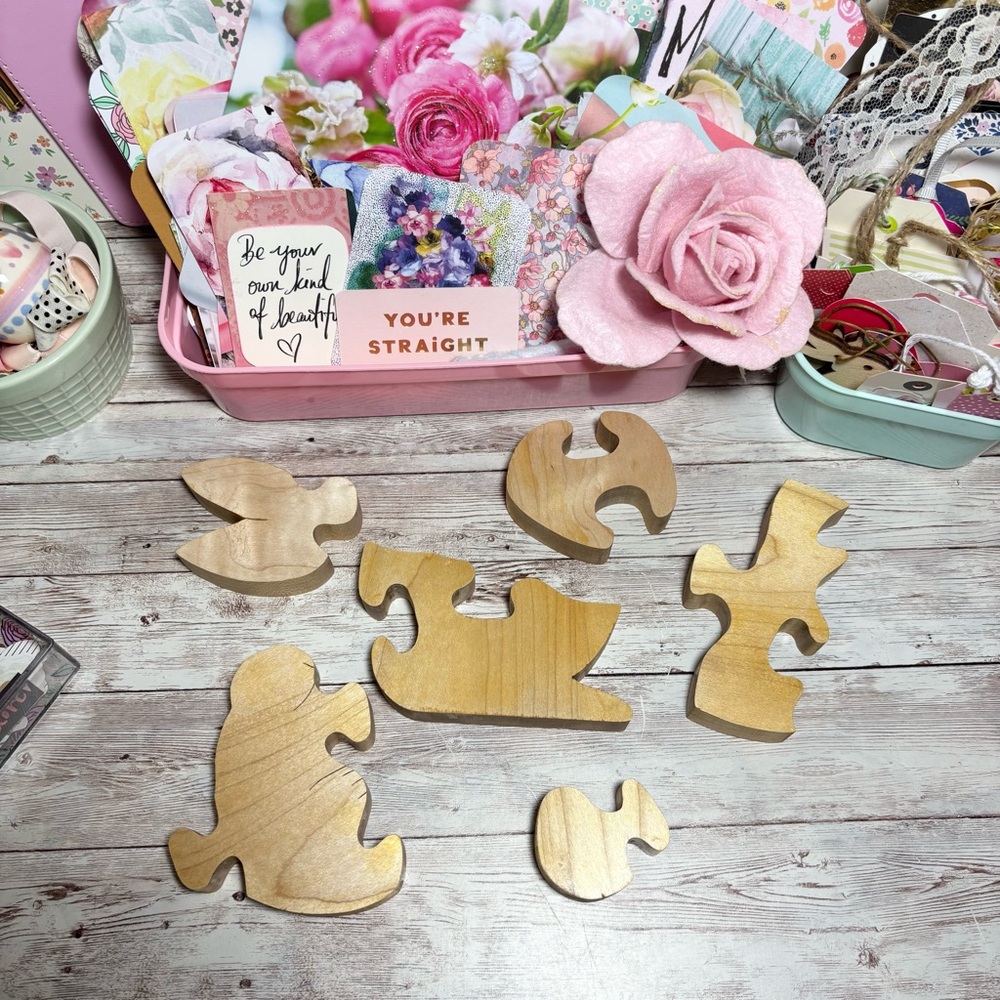 Handcrafted Wood Rabbit Bunny 6-pc. Puzzle Handmade Children’s Toy Stands Spring - Picture 6 of 7